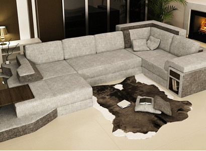 XXL Design Big Sofa with USB Corner Sofa Couch Living Landscape U Shape Leather Fabric Corner