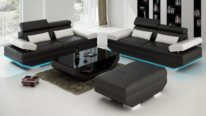 Leather sofa, sofa with USB, living area 2+2 set, design couch sofa