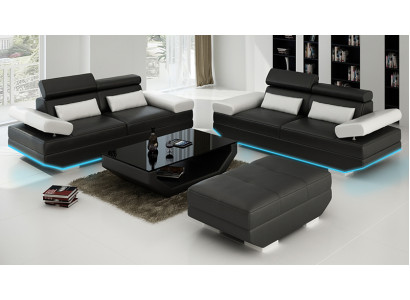 Leather sofa, sofa with USB, living area 2+2 set, design couch sofa