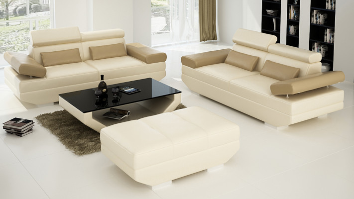 Leather sofa, sofa with USB, living area 2+2 set, design couch sofa