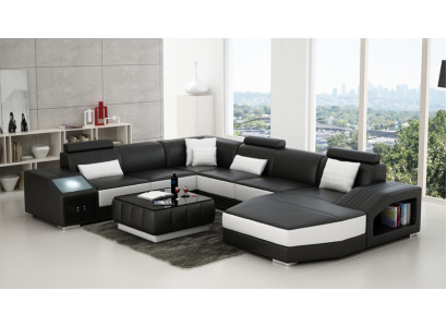Leather sofa couch U-shape living area corner sofa set design modern sofa