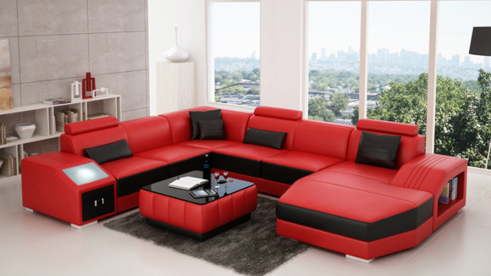 Leather sofa couch U-shape living area corner sofa set design modern sofa