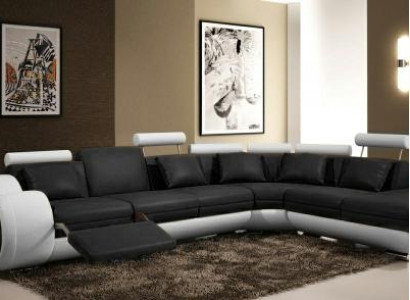 LEATHER SOFA LEATHER COUCH with USB SUITE SOFA LIVING LANDSCAPE BLACK/WHITE Couch New