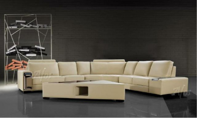 Leather sofa corner sofa with USB, design seat upholstery set living area 2348