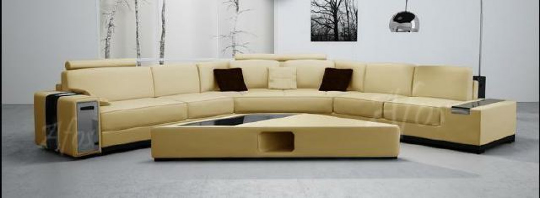Leather sofa corner sofa with USB, design seat upholstery set living area 2348