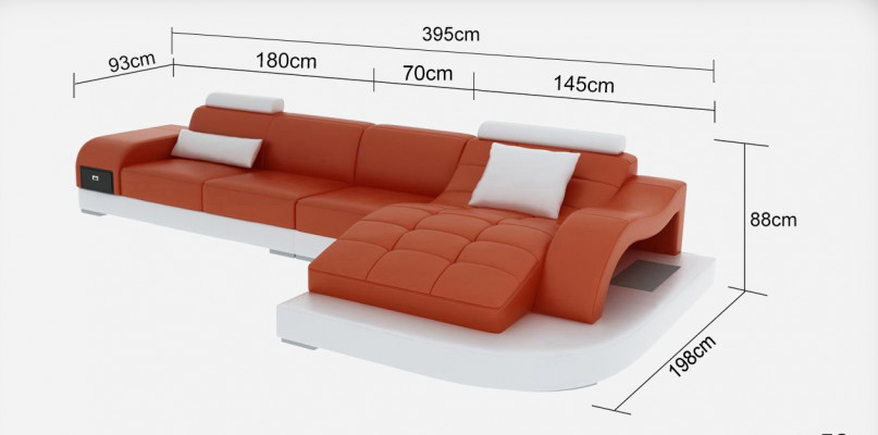 Leather corner sofa with USB living area luxury suite corner sofas couches upholstery
