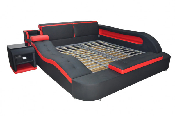 Double Luxury Leather Bed +USB Upholstered Beds Modern Hotel Multifunction