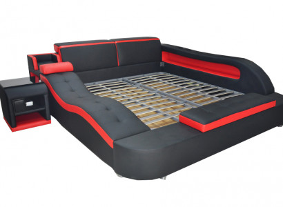 Double Luxury Leather Bed +USB Upholstered Beds Modern Hotel Multifunction