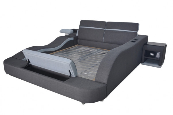 Double Luxury Leather Bed +USB Upholstered Beds Modern Hotel Multifunction