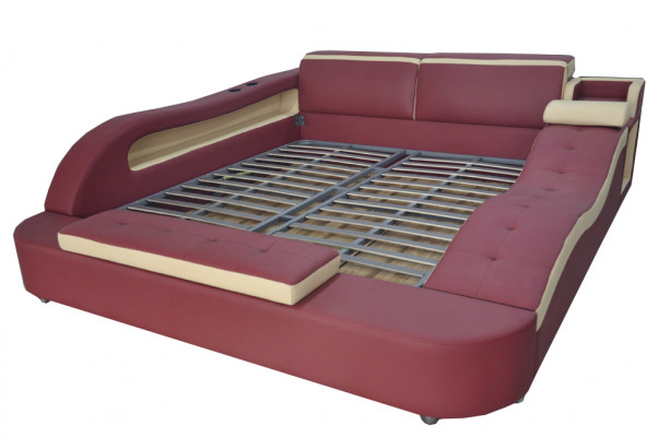 Double Luxury Leather Bed +USB Upholstered Beds Modern Hotel Multifunction