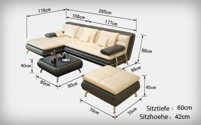 Leather Sofa Couch Living Area Corner Sofa Corner Arrangement Design Modern Sofa New F3015