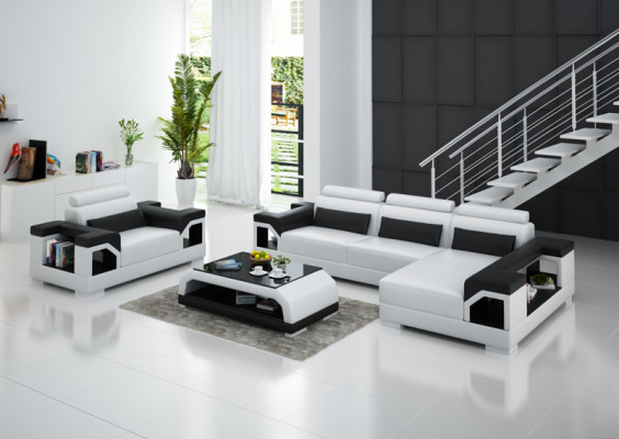 Leather sofa living landscape corner sofa + armchair corner set design modern