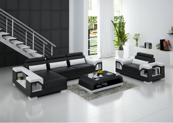 Leather sofa living landscape corner sofa + armchair corner set design modern