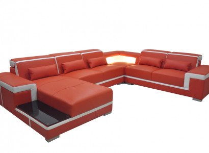 Comfortable XXL leather sofa with innovative ergonomics and LED lighting.
