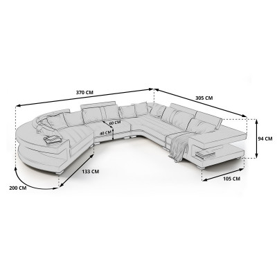 Modern seating landscape upholstered living room corner sofa with USB + light