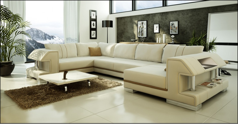 Corner sofa couch upholstery designer leather XXL U-shaped leather sofa living landscape