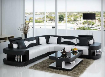 Living area upholstery corner corner sofa + USB, suite landscape leather textile new