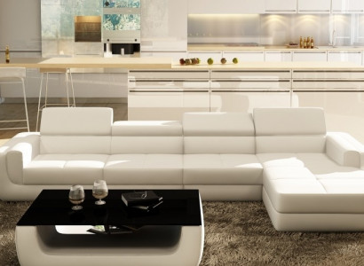 Corner sofa, leather sofa, USB living landscape, L-shaped sofa, upholstered seat corner, Tettau white