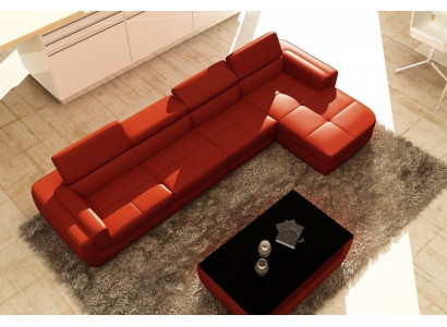 Sectional leather sofa + USB living landscape L-shaped sofa upholstery seat corner Tettau red