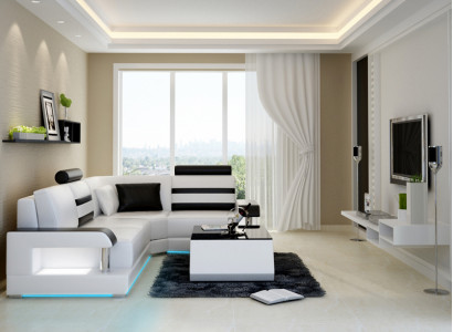 Leather sofa with USB, living room corner sofa, corner suite design, modern sofa L6016D