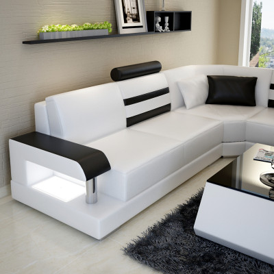 Leather sofa with USB, living room corner sofa, corner suite design, modern sofa L6016D