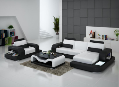 Leather sofa couch corner living set + chair set design modern sofa with USB