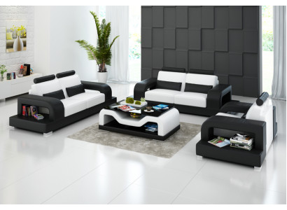 Leather sofa couch living landscape 3+2+1 seater set modern design sofa