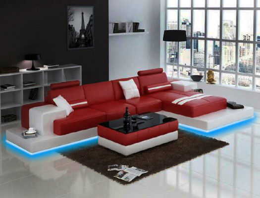 Leather sofa corner sofa with USB, design seating upholstery suite living landscape 2725B