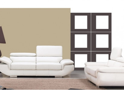 Sofa set with USB, upholstered sofa, leather seating set 3+2 seater Weilrod "White"