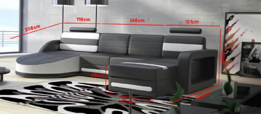 Living Landscape Couch Set Design Corner Couch Brown-Beige Leather Sofa XXL Corner Sofa