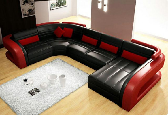Leather sofa living area couch set upholstered corner sectional sofa U-shape Bergamo