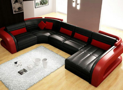 Leather sofa living area couch set upholstered corner sectional sofa U-shape Bergamo