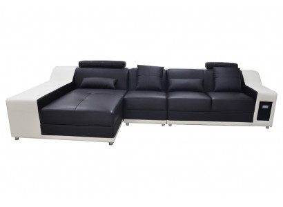 Modern XXL corner leather couch, living landscape leather sofa with USB, L-shape B2017B