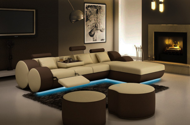 Designer leather corner sofa living landscape leather couch + USB sofa set corner couch Madrid