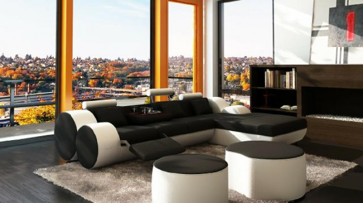 Designer leather corner sofa living landscape leather couch + USB sofa set corner couch Madrid