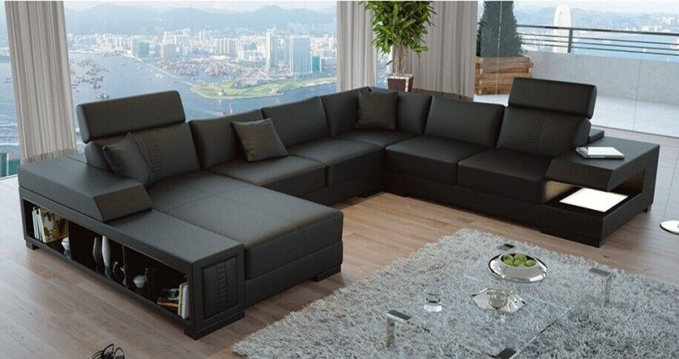 Snow-white designer corner sofa in U-shape for luxurious living ambiance