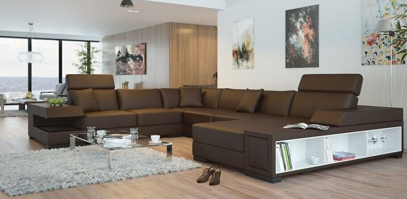 Snow-white designer corner sofa in U-shape for luxurious living ambiance