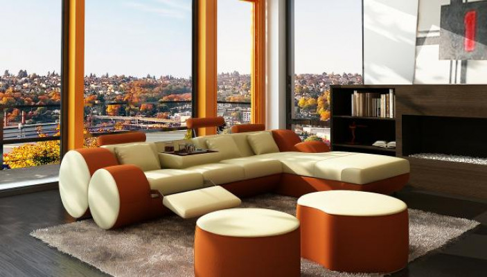 Custom-made leather sofa set corner couch leather corner sofa living landscape USB