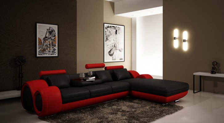 Patented Design Corner Sofa Sofa +USB, Upholstered Leather Corner BERLIN Living Landscape