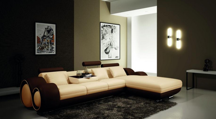 Patented Design Corner Sofa Sofa + USB, Upholstered Leather Corner Living Landscape BERLIN
