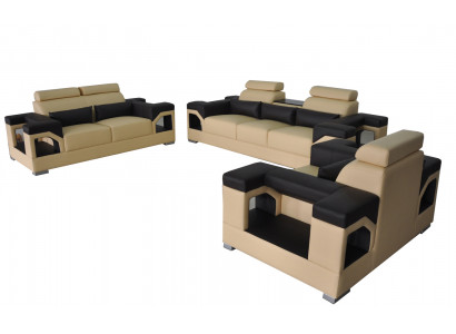 Leather sofa set + USB couch cushion couches sofa living landscape luxury 3+2+1