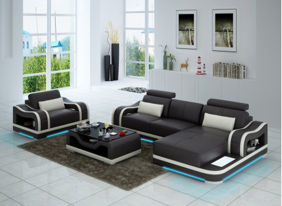 Leather sofa couch living landscape corner sofa + armchair corner suite modern G8030E