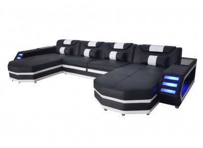 Design leather upholstered corner seat with USB leather upholstery landscape room living sofa