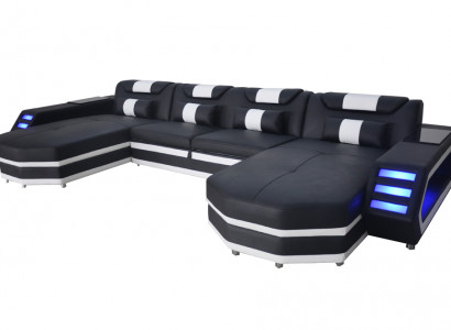 Design leather upholstered corner seat with USB leather upholstery landscape room living sofa