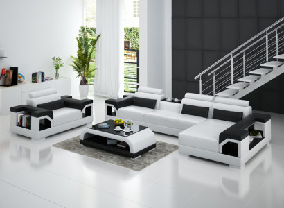 Leather sofa, living area, corner sofa, armchair, couch set, modern design sofa + USB