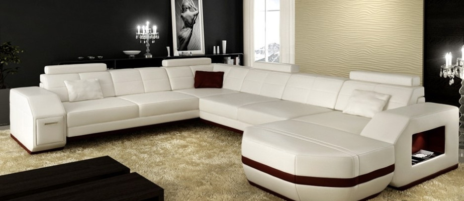 Leather sofa, corner sofa, living area, corner sofa, corner couch, upholstery, seating corner, new USB+LED