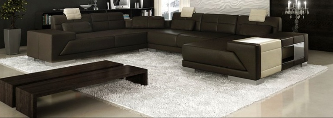 Leather sofa with USB couch cushion corner living area corner sofa design leather new LED