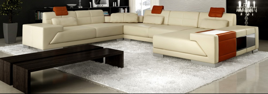 Leather sofa with USB couch cushion corner living area corner sofa design leather new LED