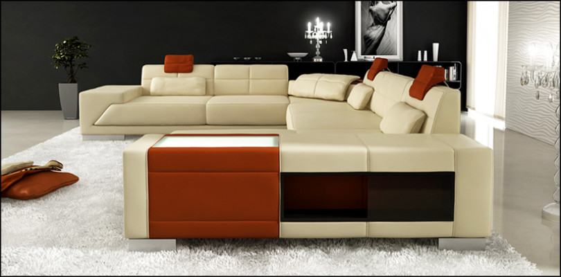 Leather sofa with USB Couch Designer sofa U-shape corner set Upholstered corner XXL Big
