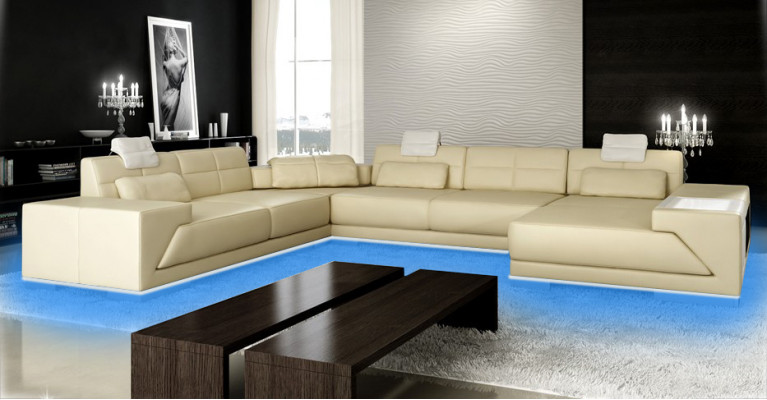 Leather sofa with USB Couch Designer sofa U-shape corner set Upholstered corner XXL Big